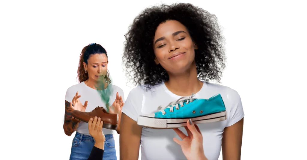 Reaktion på illaluktande skor kontra fräscha sneakers
