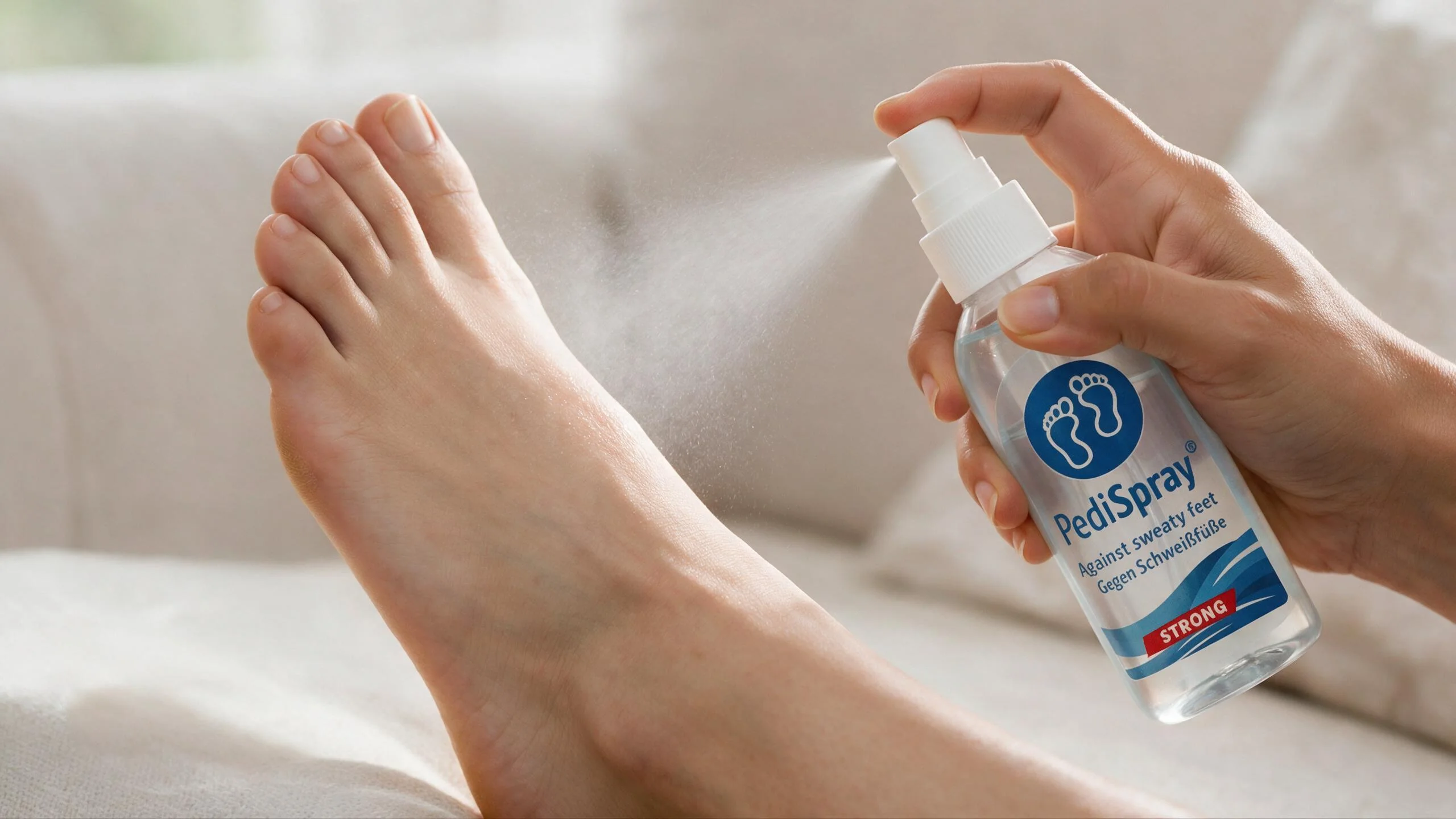 PediSpray® antiperspirant appliceras på rena, torra fötter